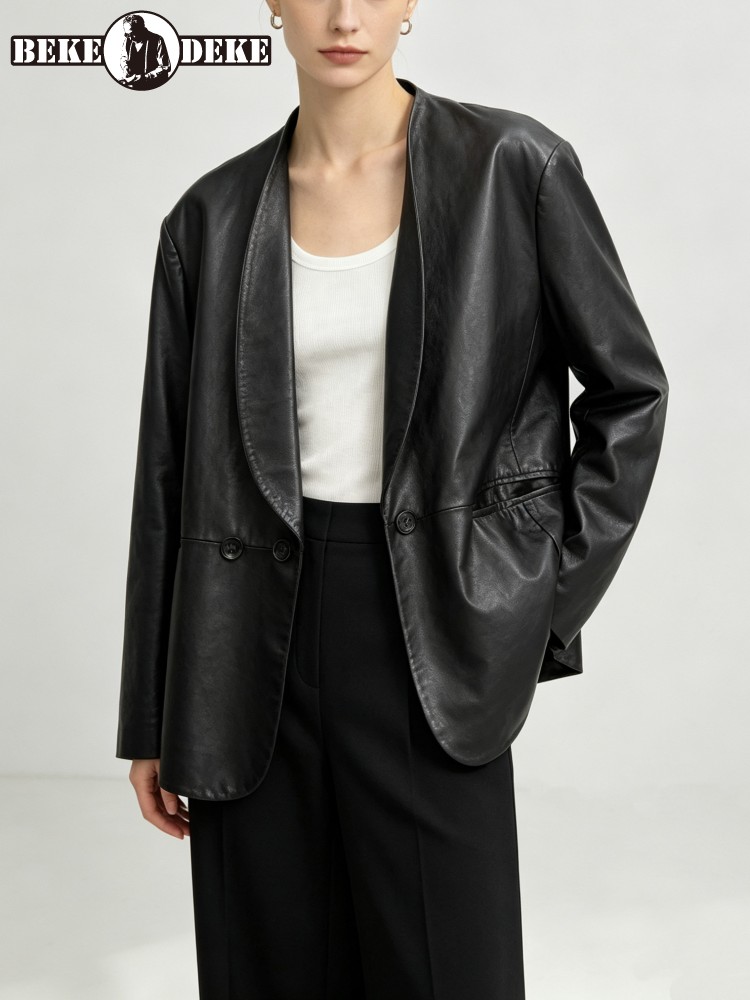 Leather Work Jacket Women'S - Giacca in Vera Pelle di Pecora
