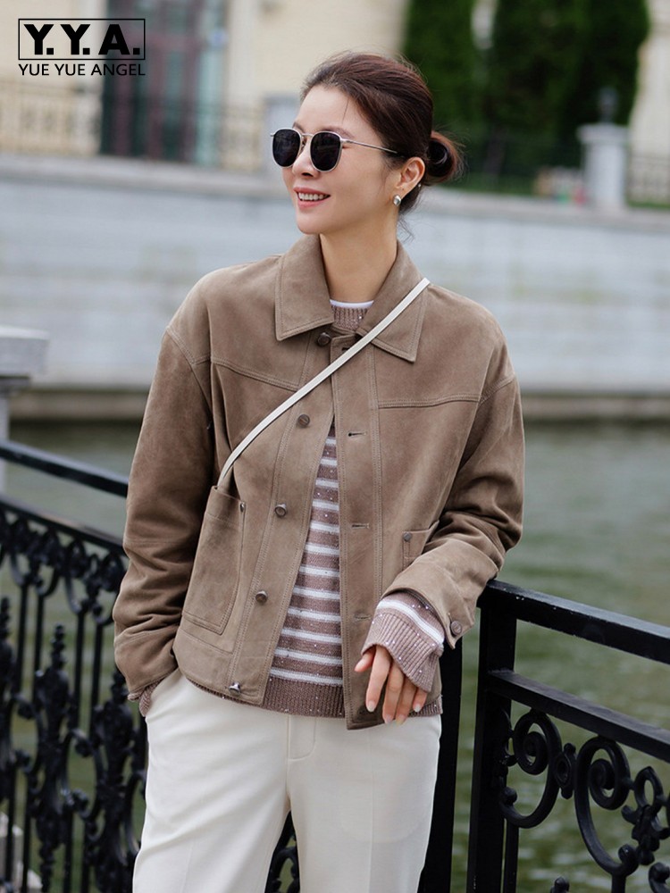 Leather Work Jacket Women'S - Giacca in Vera Pelle Scamosciata di
