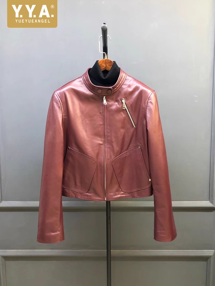 Leather Work Jacket Women'S - Giacca Corta Retrò da Donna Primavera-Autunno,