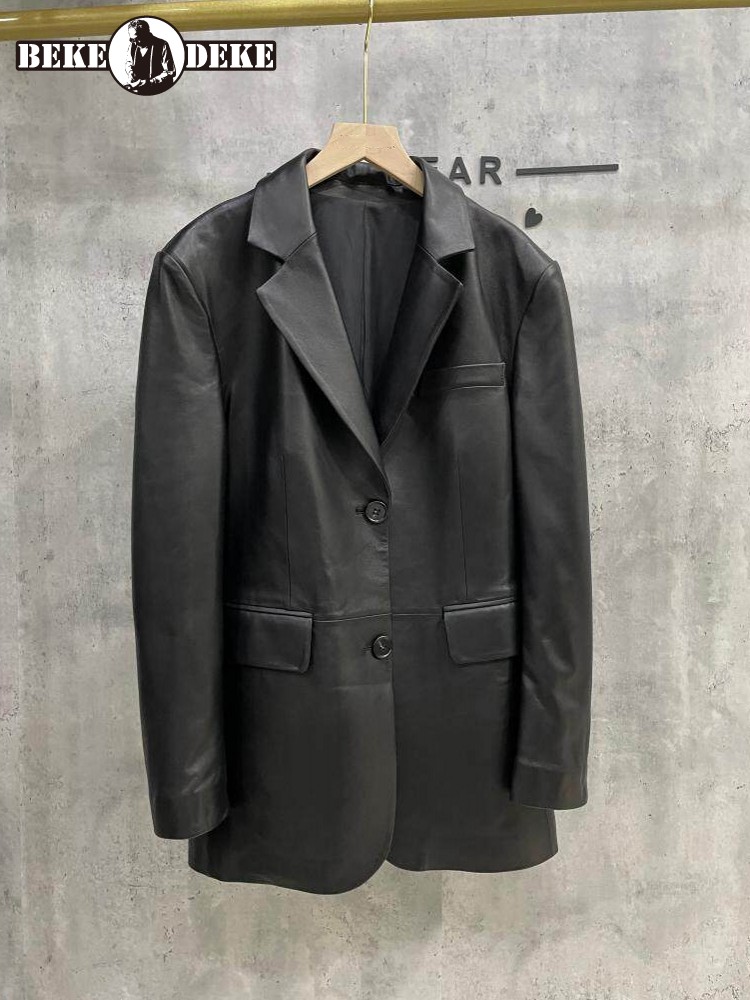 Leather Work Jacket Women'S - Giacca Blazer da Donna in Vera