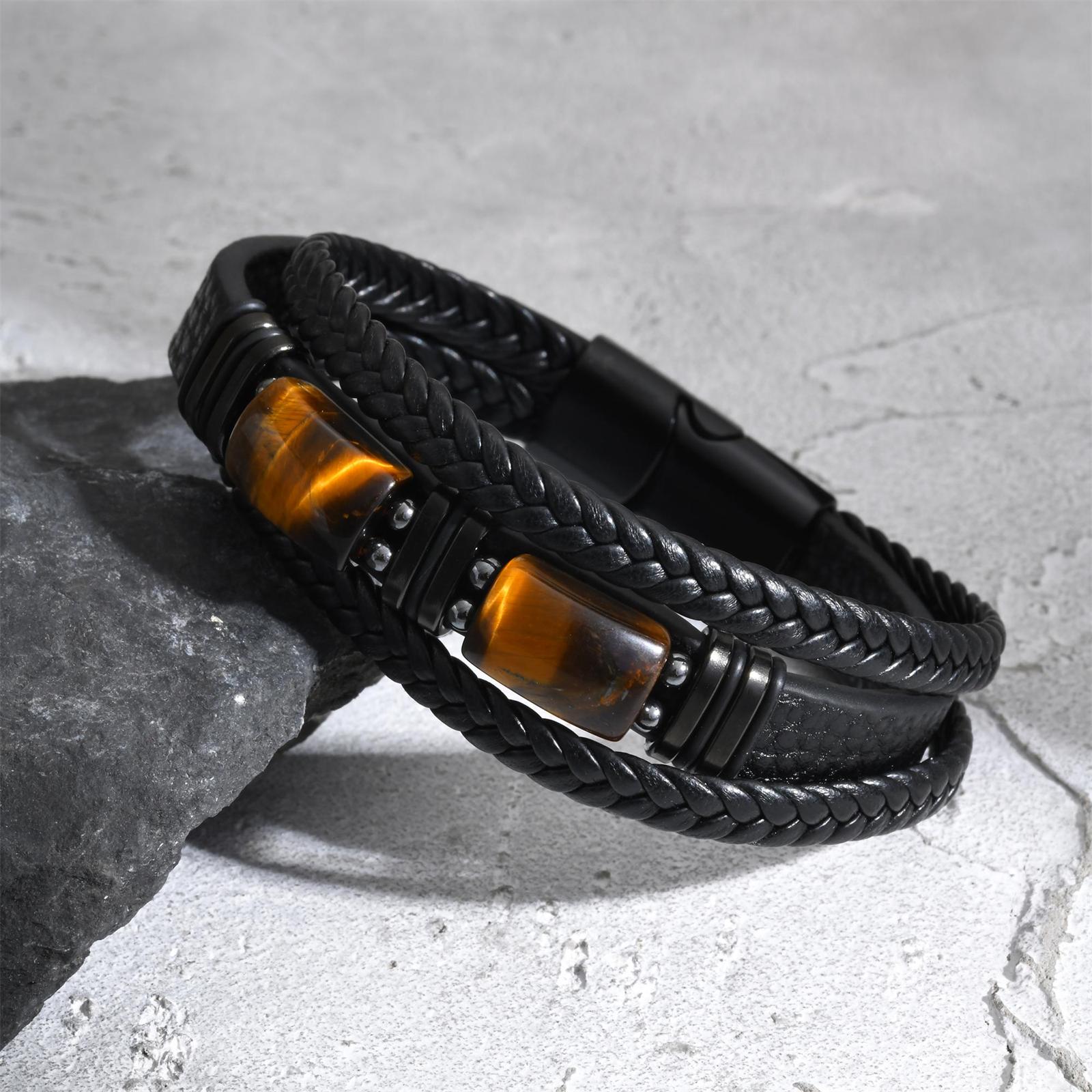 Leatherwork Jewelry - Bracciale da uomo in pelle intrecciata