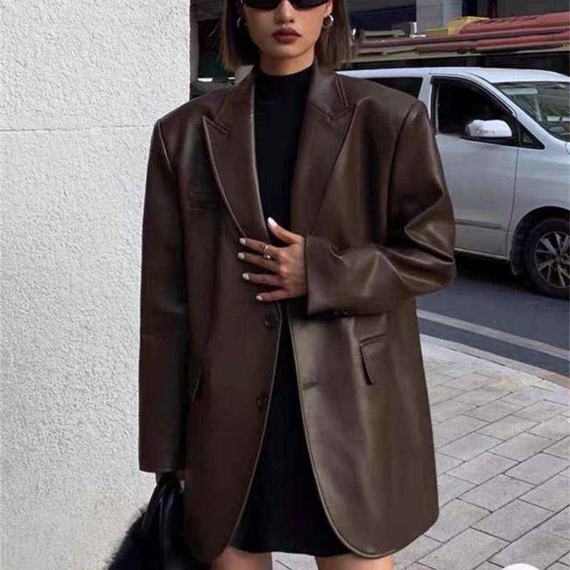Leather Work Jacket Women'S - Giacca blazer da lavoro in pelle