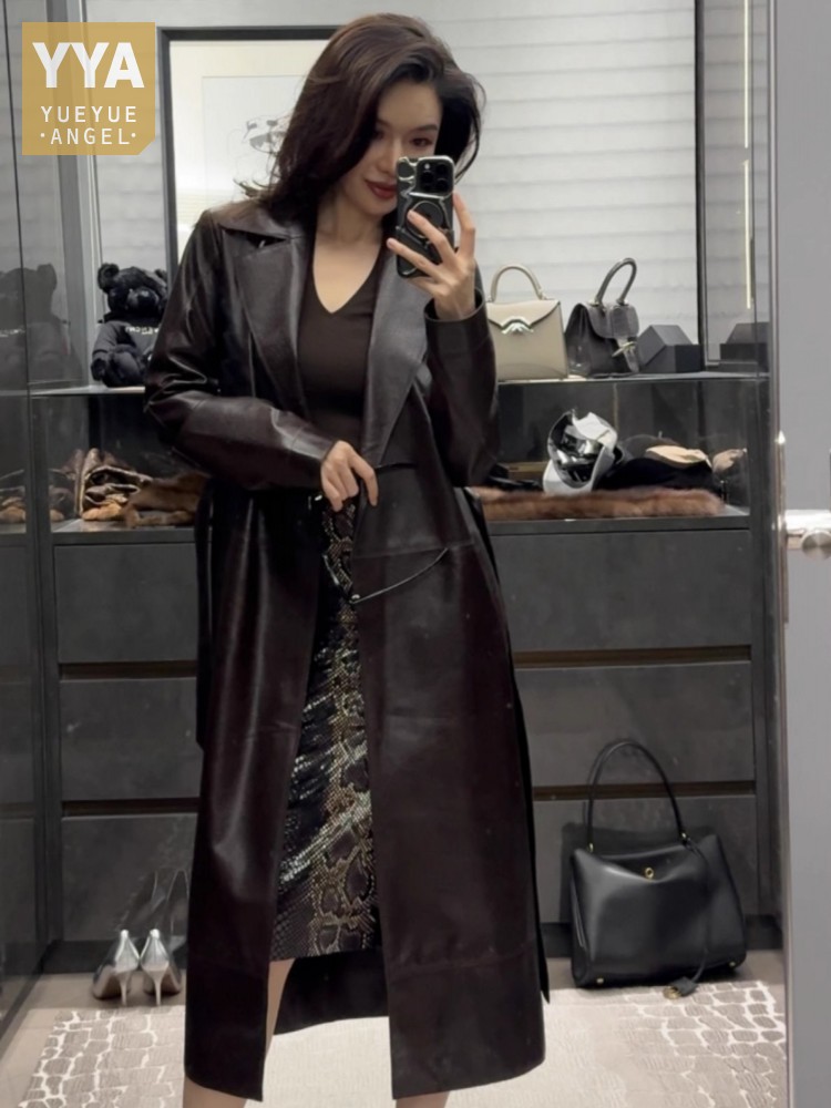 Leather Work Jacket Women'S - Trench da donna lungo da lavoro